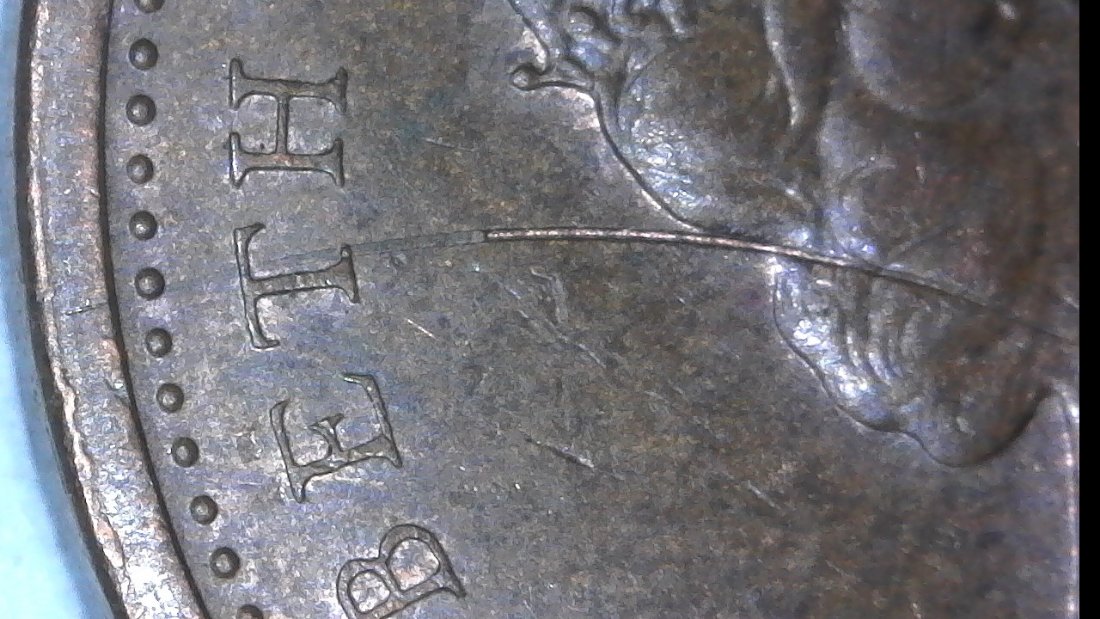 1966-Canadian-Cent-Struck-Through-Partially-Retained-Wire-Found-CRH!